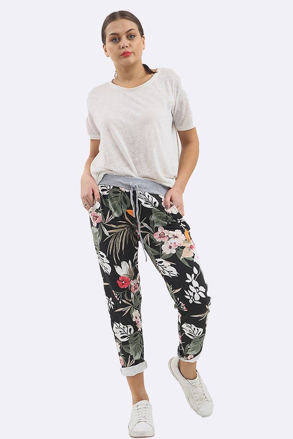 Tropical Print Drawstring Trouser