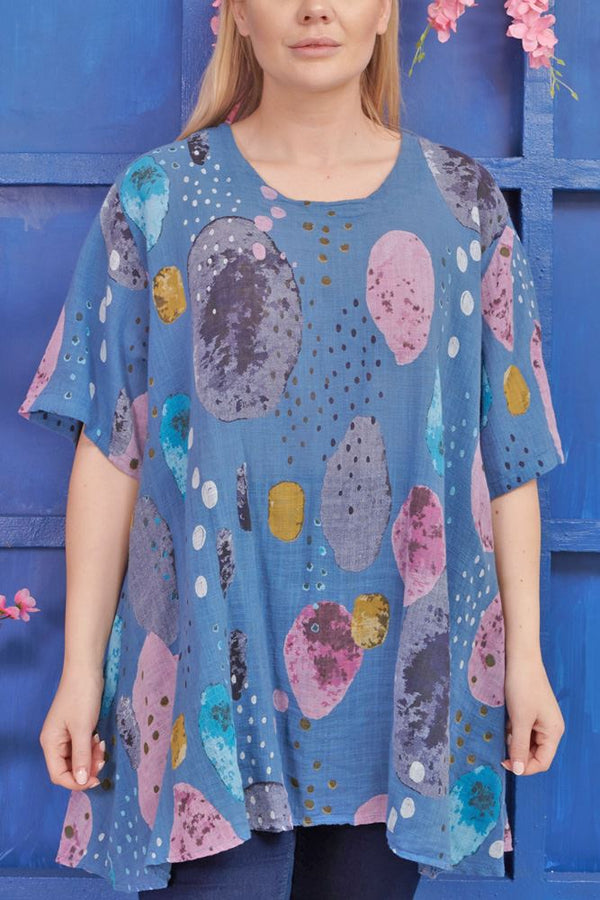 Spotted Print Linen Dress