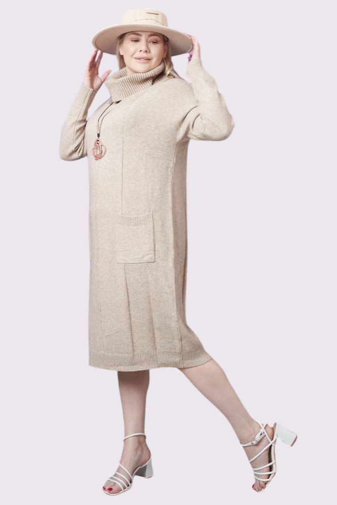 Soft Knit Pocket Ribbed Cuffed Hem Oversized Dress