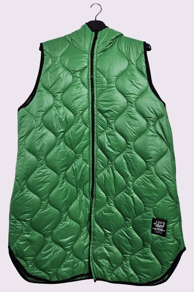 Plain Quilted Long Logo Zip Hood Gilet Jacket