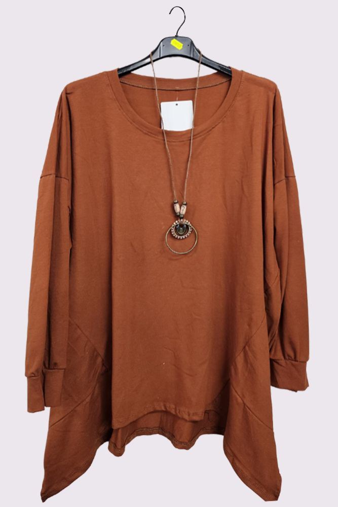 Asymmetric Hem Side Panel Necklace Cotton Top