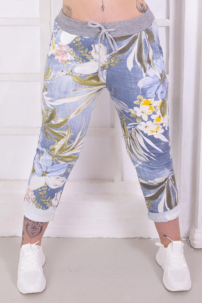 Tropical Floral Print Drawstring Trouser