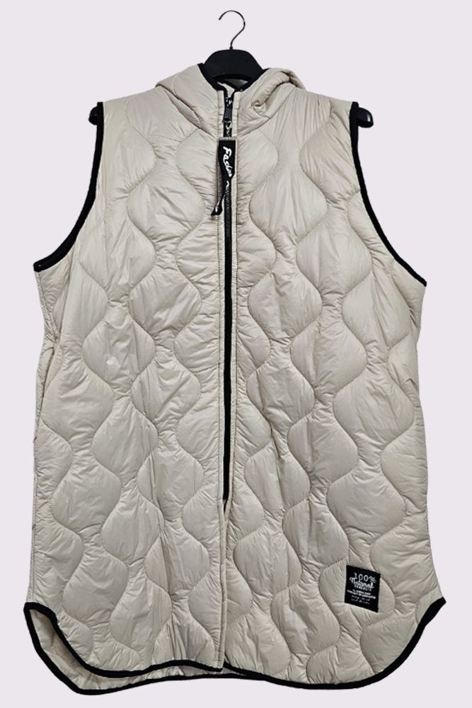 Plain Quilted Long Logo Zip Hood Gilet Jacket