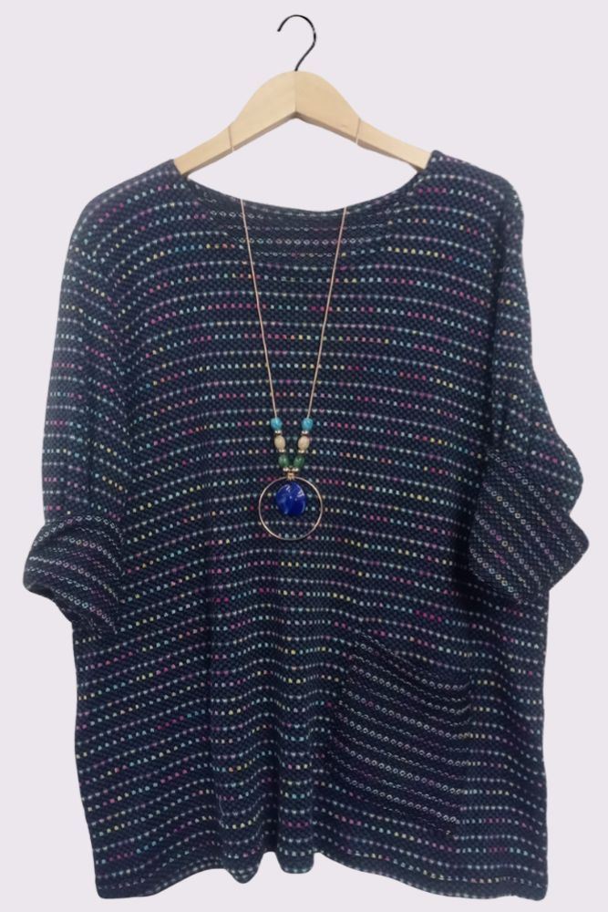 Multicolour Stitch Oversized Pockets Necklace Top