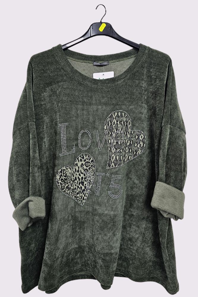 Corduroy Love N5 Diamante Detail Oversized Top