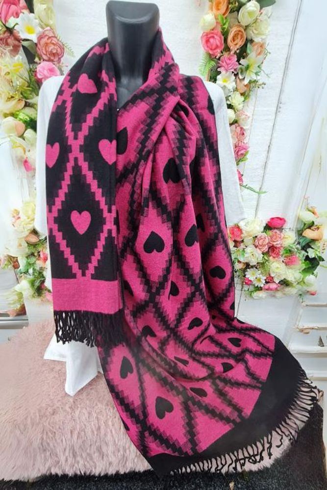 Geometric Love Heart Pattern Soft Feel Tassel Scarves