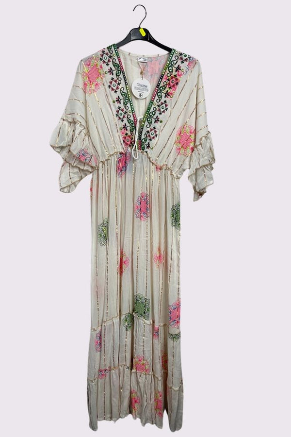 Multicoloured Geometric Flower Print Bohemian Maxi Style Dress