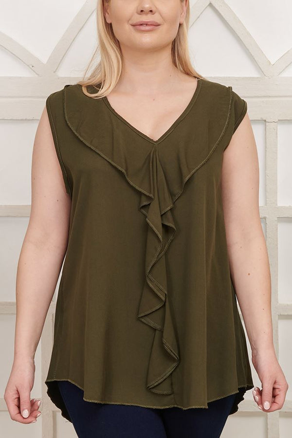 Plain Ruffled Front Viscose Top