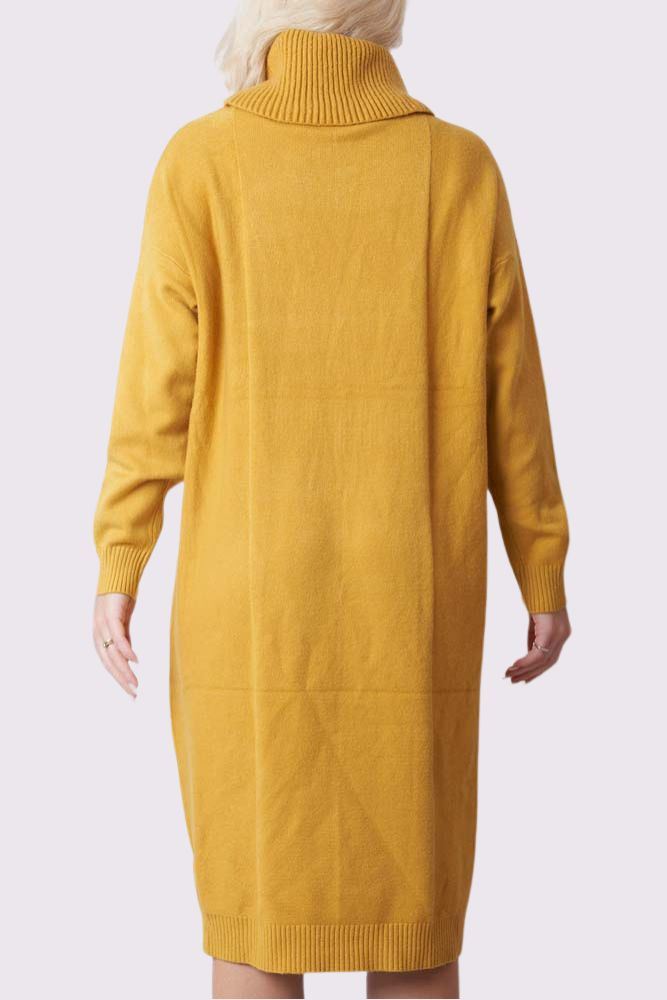 Soft Knit Pocket Ribbed Cuffed Hem Oversized Dress