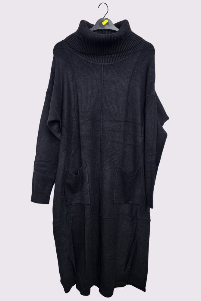 Soft Knit Pocket Ribbed Cuffed Hem Oversized Dress