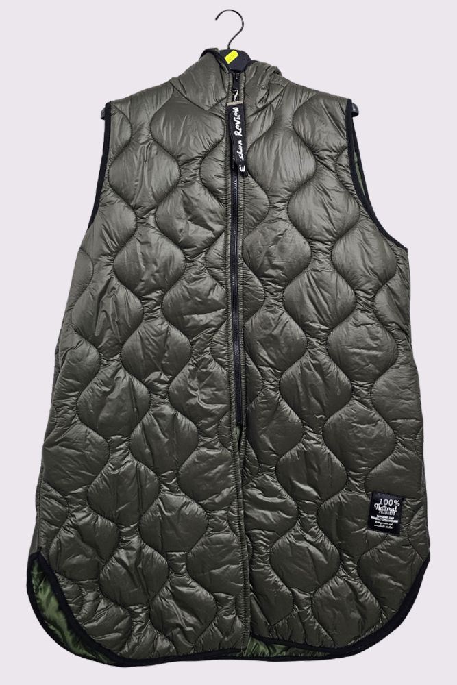 Plain Quilted Long Logo Zip Hood Gilet Jacket