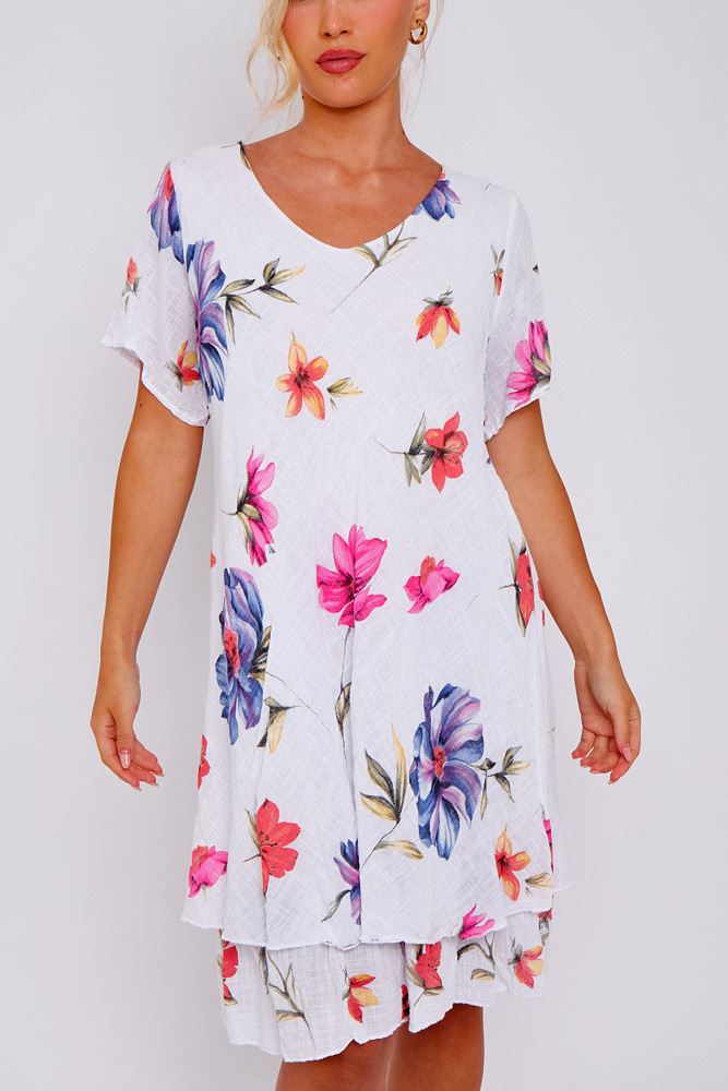 Floral Print Layered Hem Cotton Dress