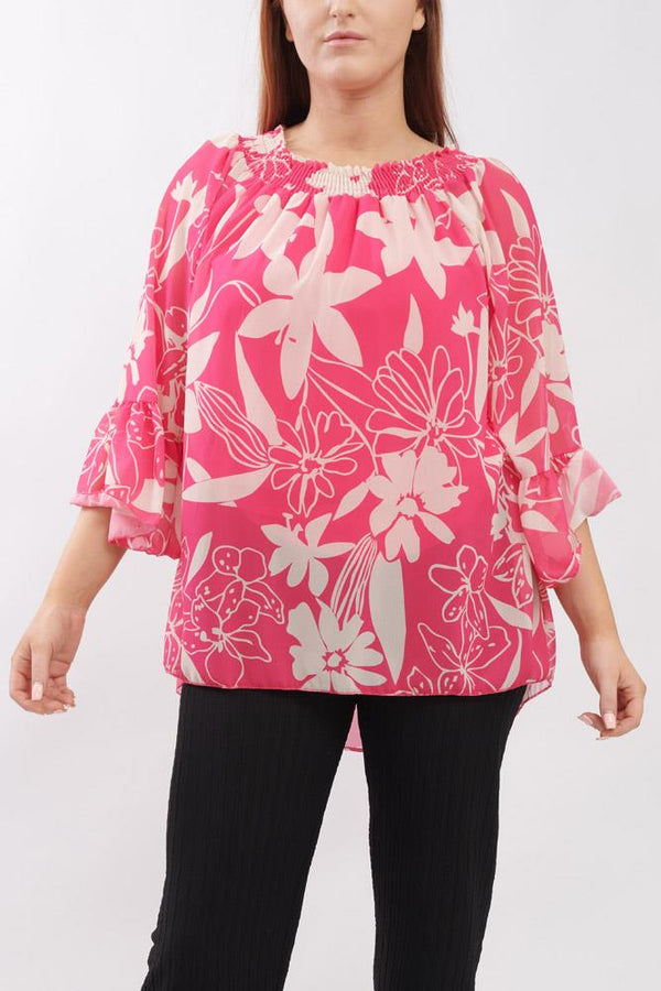 Floral Print Flared Sleeve Top