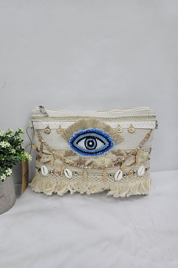 Embroidered Eye Detail Seashells Shoulder Bag