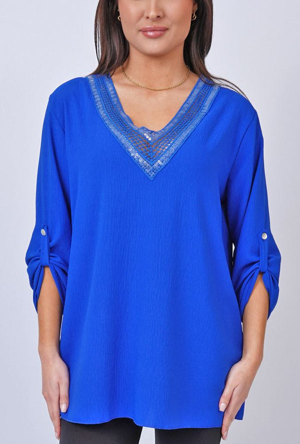 Plain Sequin Neckline Top