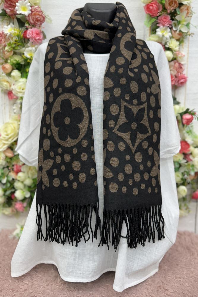 Polka Dot Floral Print Soft Feel Tassel Scarves