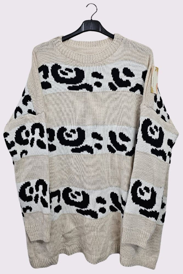 Leopard Stripe Oversized Knit Style Jumper