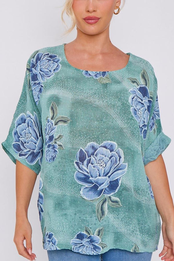 Rose Flower Print Cotton Top