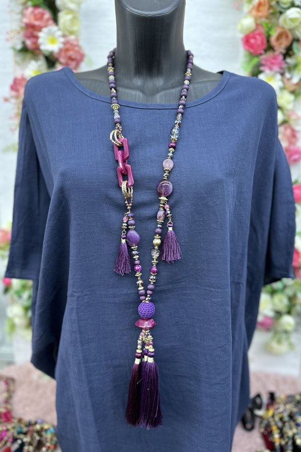 Multicoloured Beaded Tassel Necklace