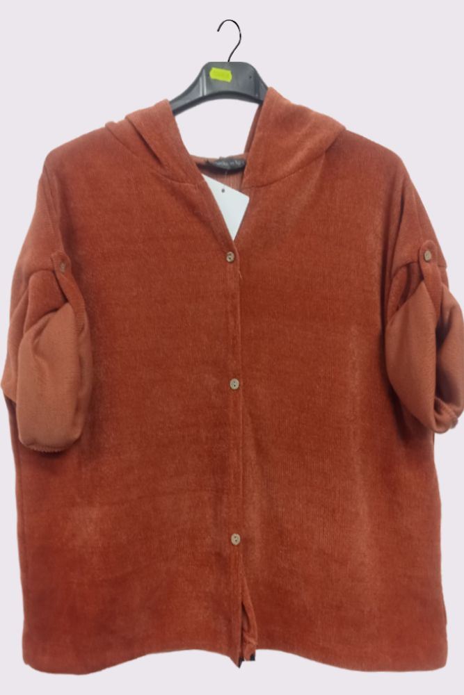 Corduroy Pattern Button Fastening String Hem Jacket