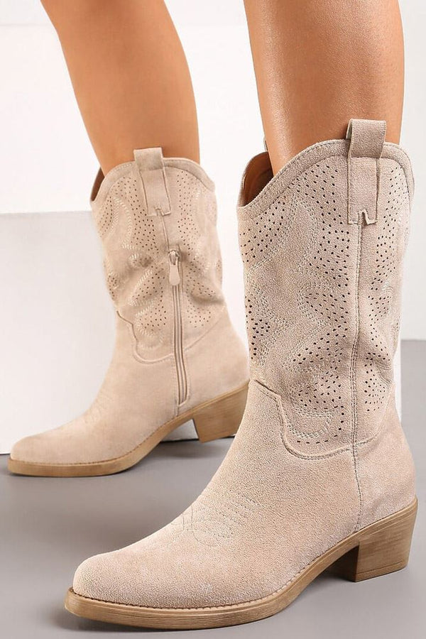 Suede Embroidered Heel Cowgirl Boot