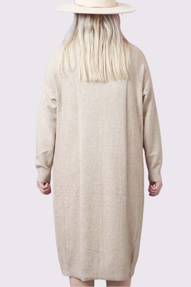 Soft Knit Pocket Ribbed Cuffed Hem Oversized Dress