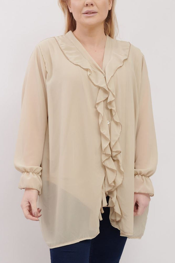 Ruffle Front Viscose Top