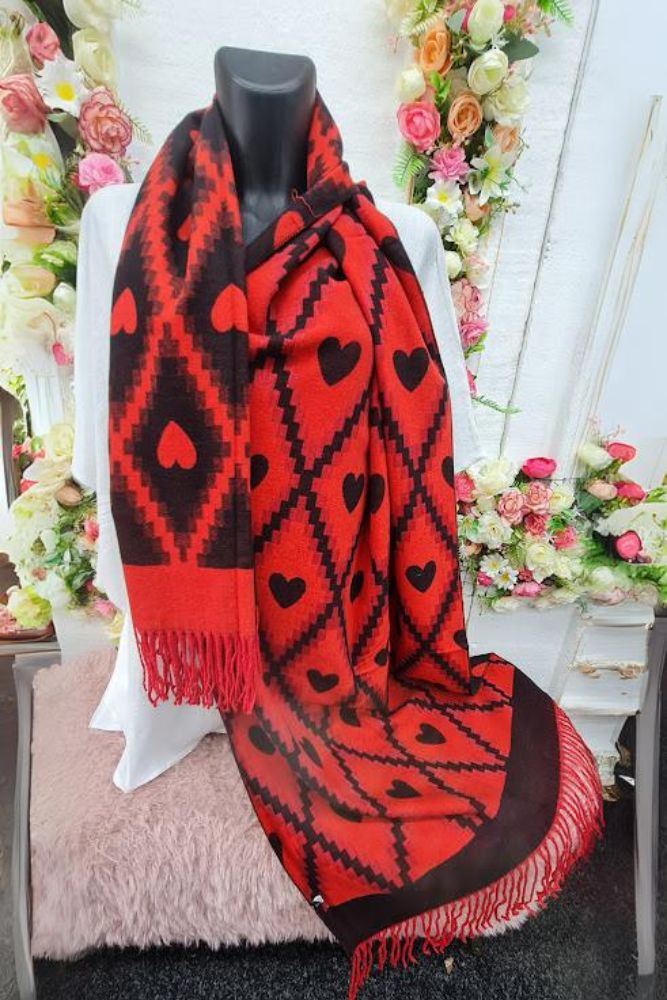 Geometric Love Heart Pattern Soft Feel Tassel Scarves