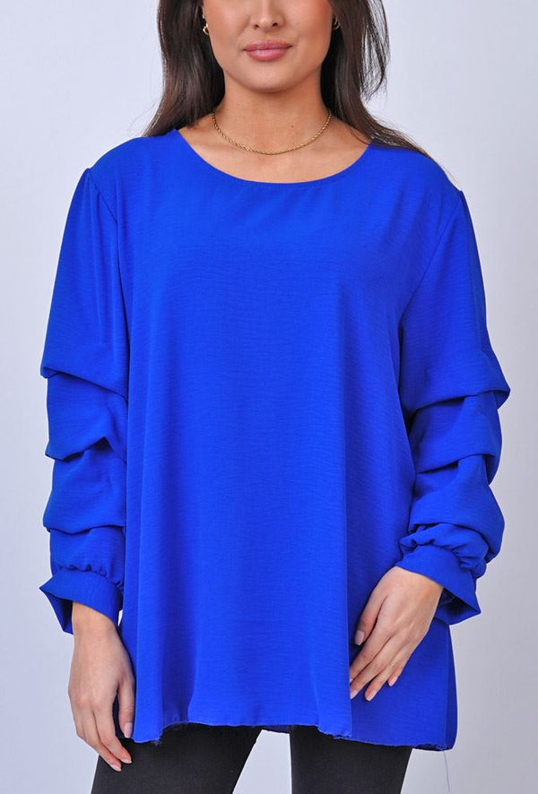 Plain Pintuck Ruffle Sleeve Top