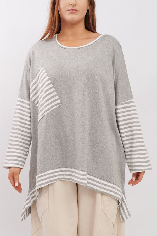 Stripe Pattern Pocket Cotton Top