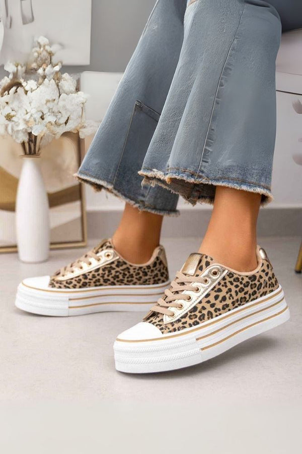 Foil Lace Up Flat Sneakers