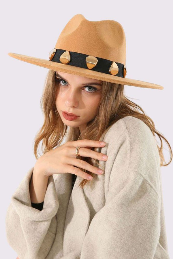 Metal Stone Belt Embellishment Fedora Hat