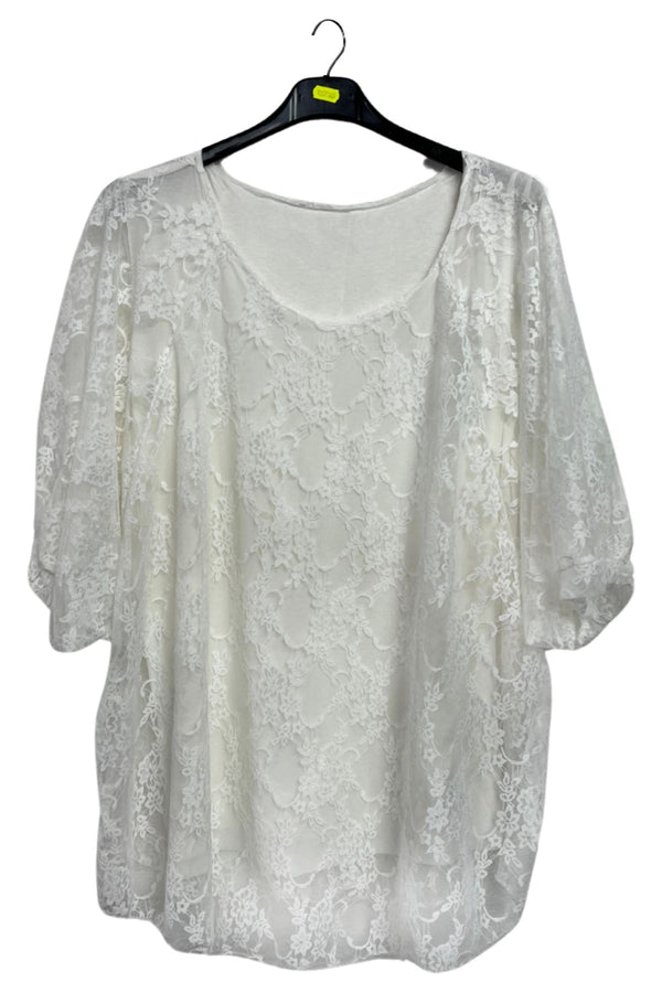 Floral Lace Overlay Pattern Layered Design Top