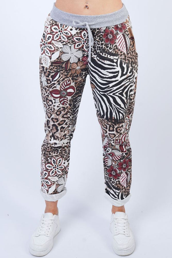 Animal Floral Print Pockets Cotton Jogging Bottom