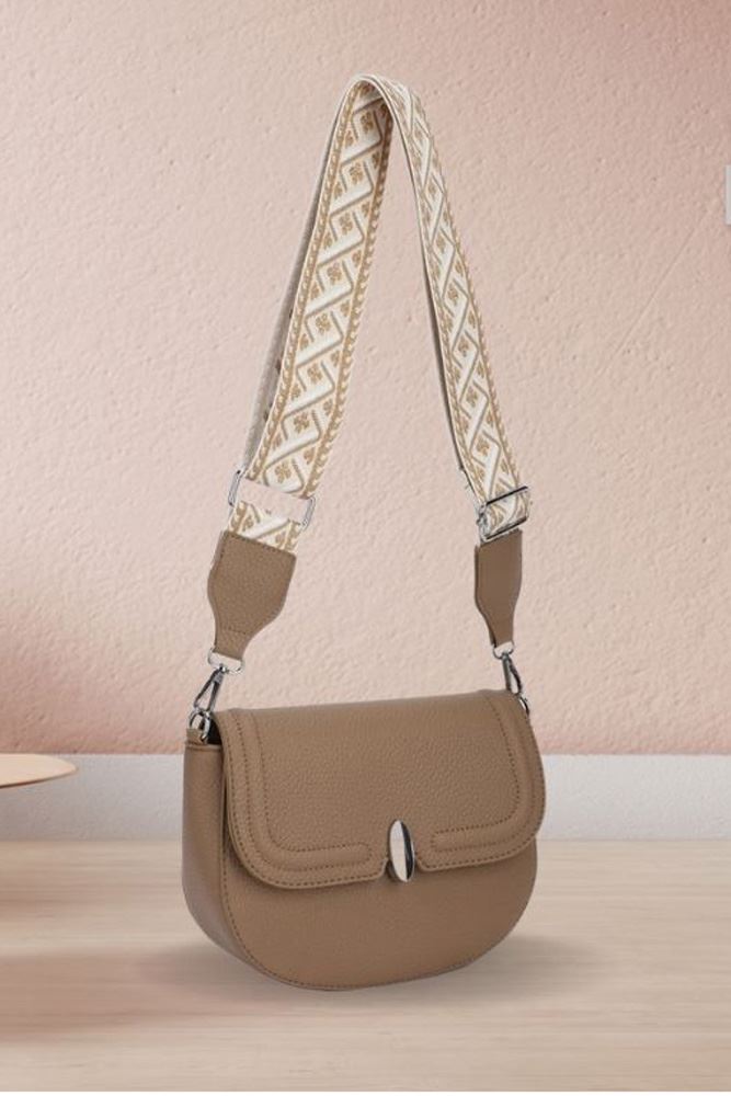 Compartment Wide Strap Crossbody Bag