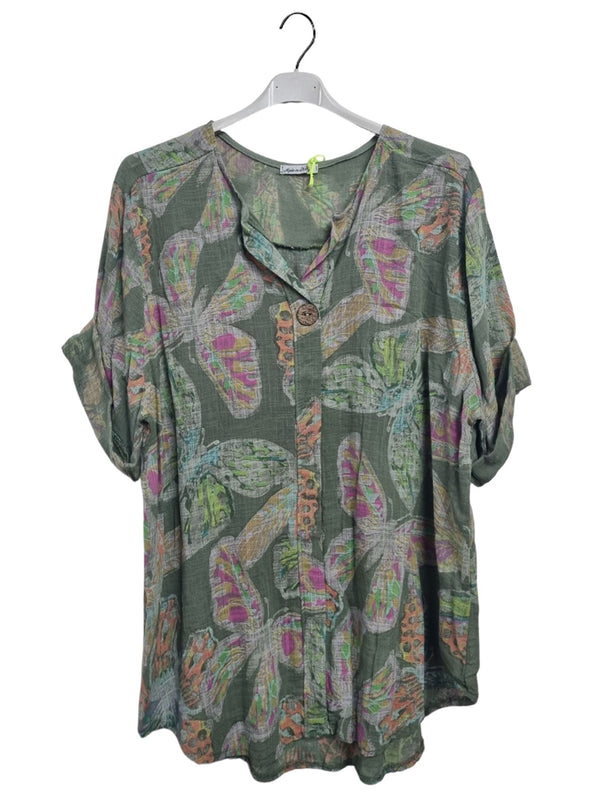 Butterfly-Inspired Print Tunic Cotton Top