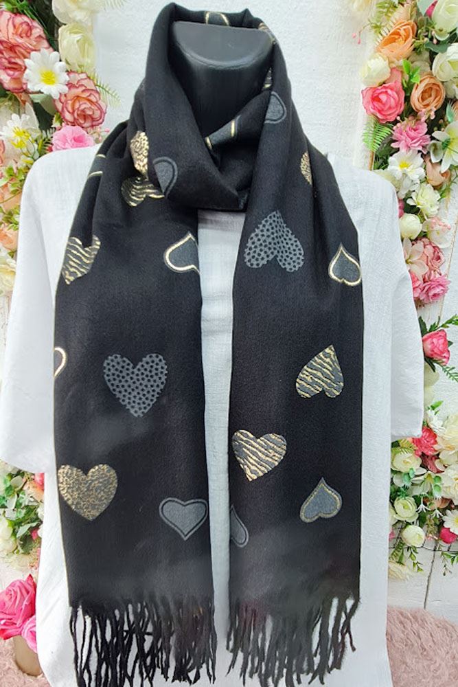 Foil Heart Print Tassel Scarves