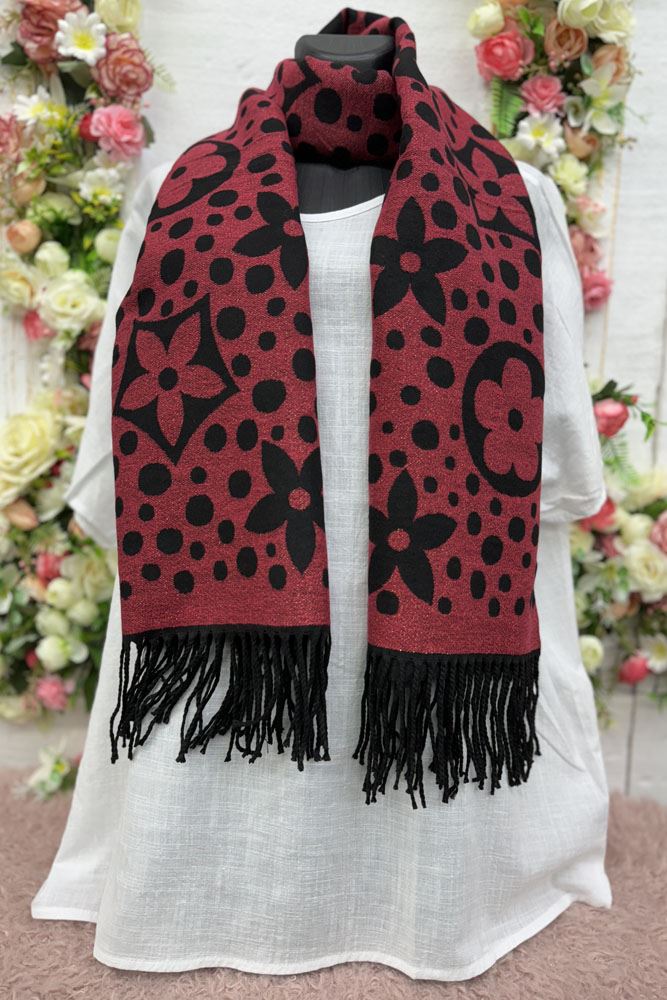 Polka Dot Floral Print Soft Feel Tassel Scarves