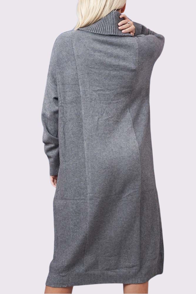 Soft Knit Pocket Ribbed Cuffed Hem Oversized Dress