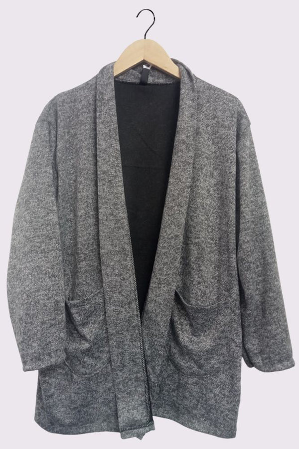 Plain Open Front Soft Feel Pockets Cardigan