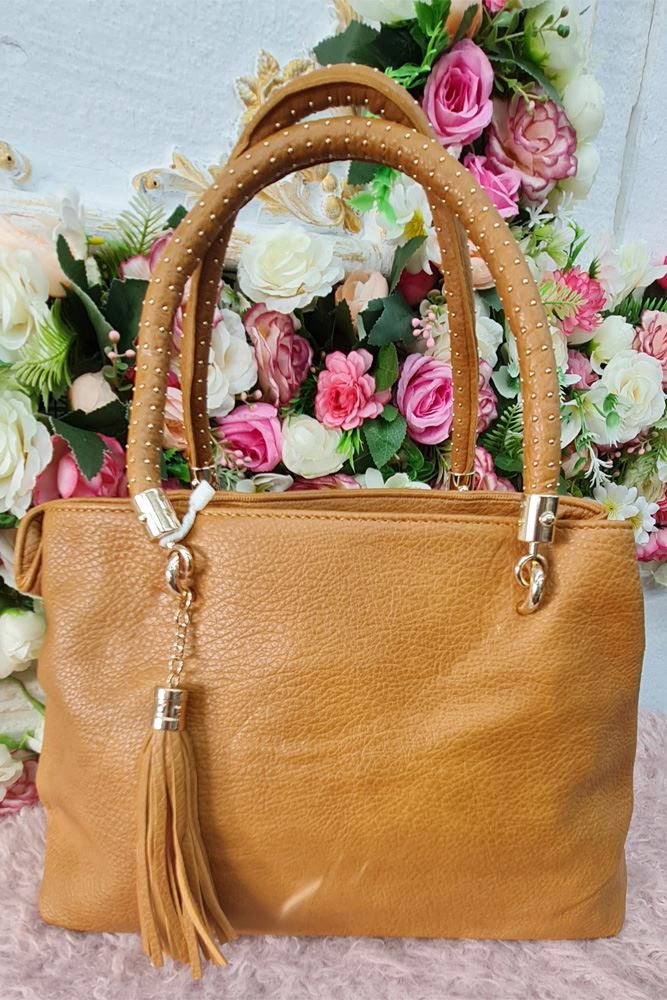 Two Handle Tassel Zip Shoulder Bag