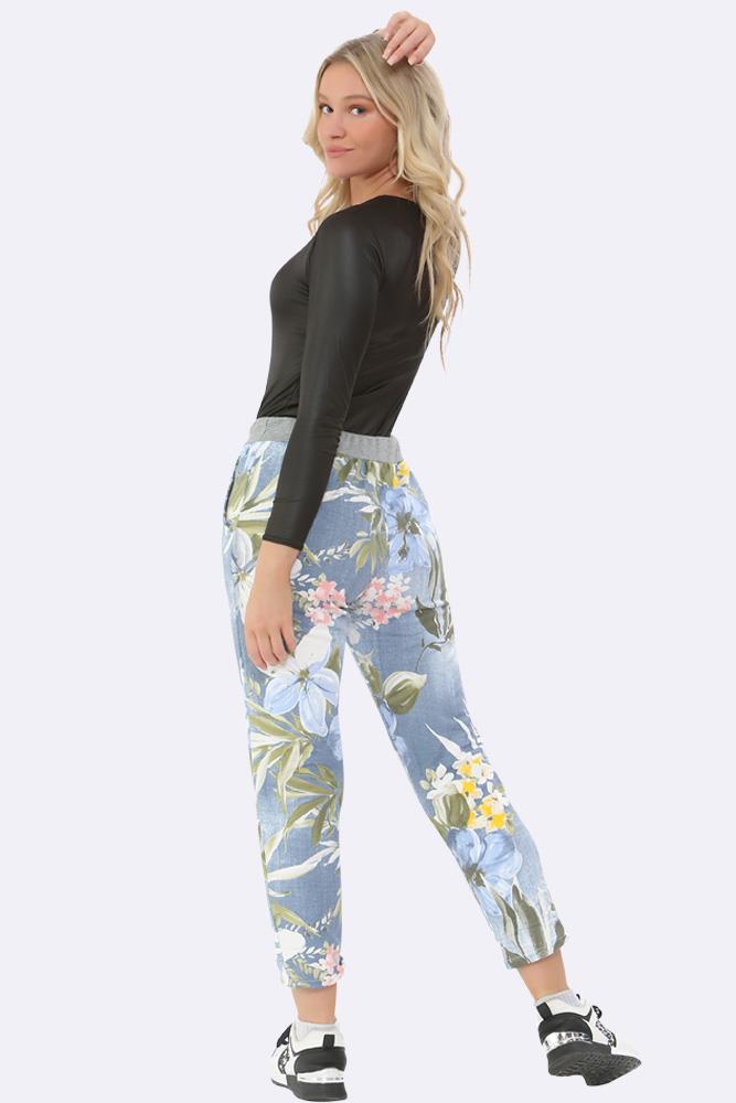 Tropical Floral Print Drawstring Trouser