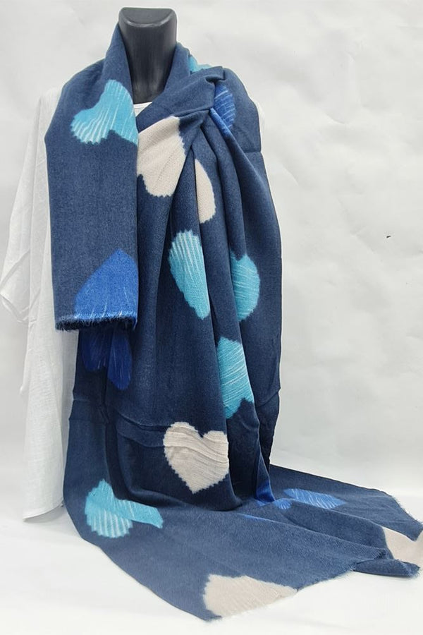 Stripe Heart Print Soft Feel Scarves