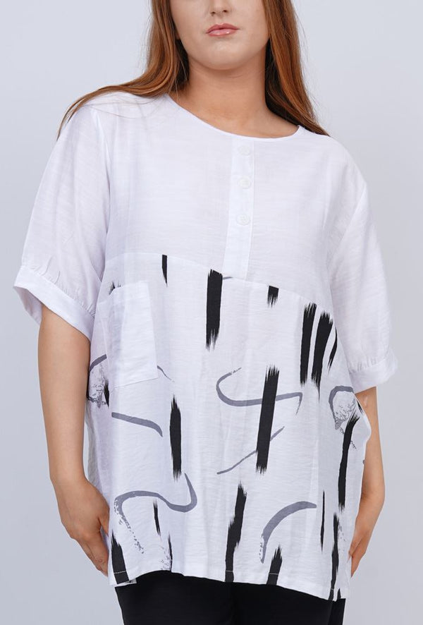 Brush Stroke Print Pocket Top