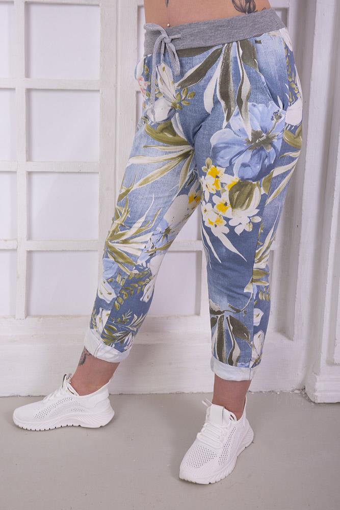 Tropical Floral Print Drawstring Trouser