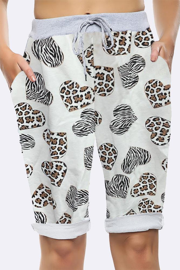 Heart Print 3/4 Drawstring Trouser