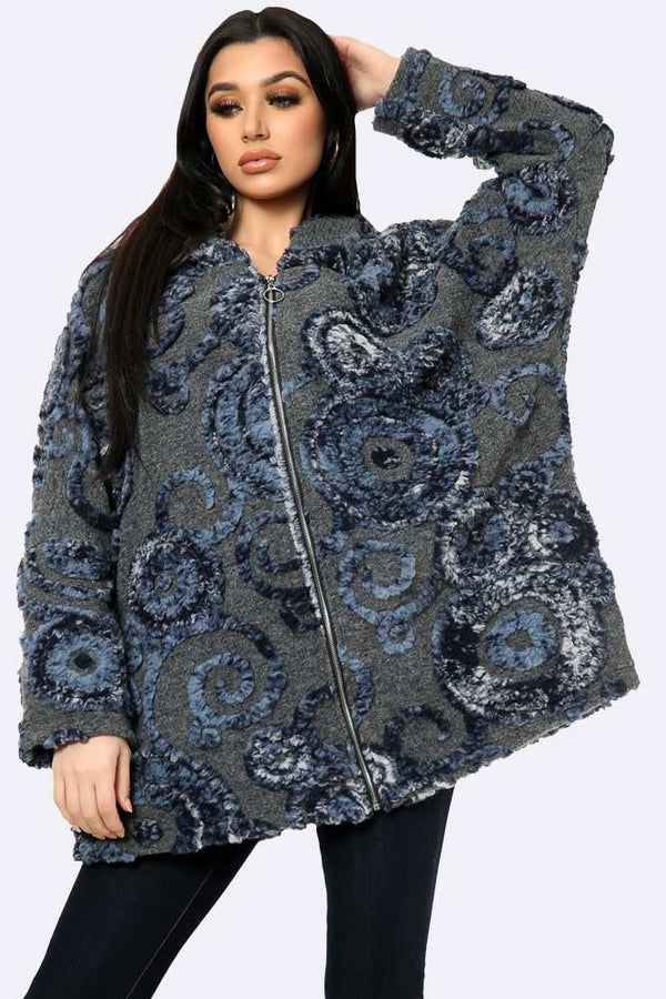 Italian Wool Furry Swirl Burnout Pattern Jacket