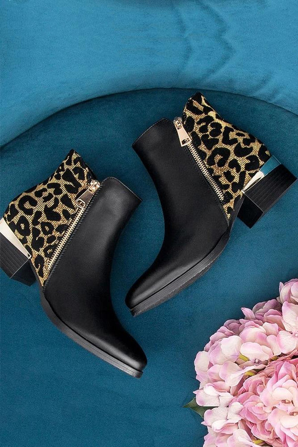 Women Leopard Skull Ankle Zip Boots