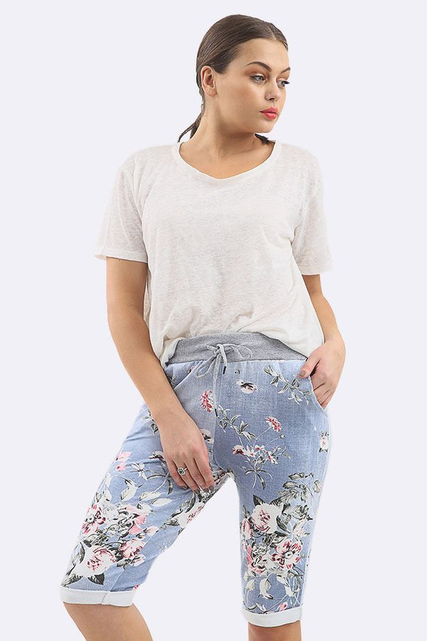 Floral Print 3/4 Drawstring Trouser