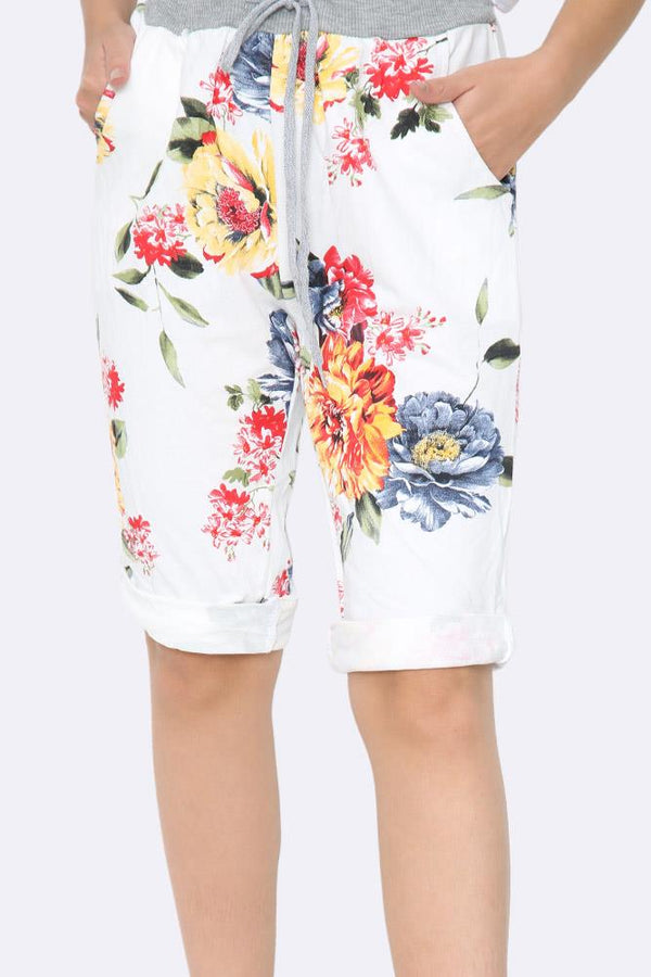 Flower Printed 3/4 Drawstring Trouser